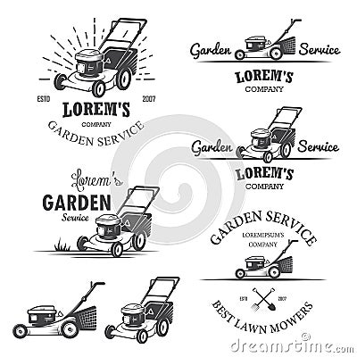 Set of vintage garden service emblems. Stock Photo