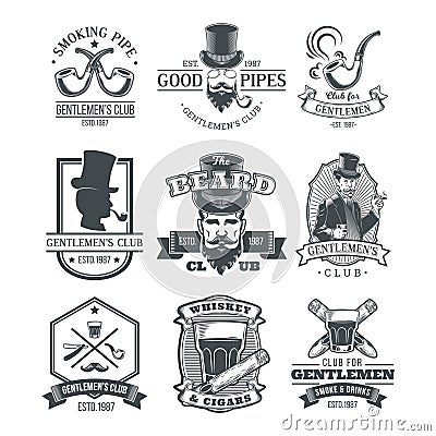 Set of vintage gentleman emblems, labels. Vector Illustration