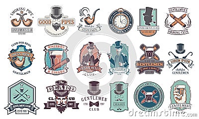 Set of vintage gentleman emblems, labels. Vector Illustration