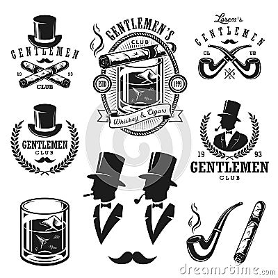 Set of vintage gentlemen emblems and elements Vector Illustration