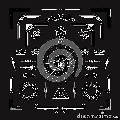 Set of vintage geometric shape elements linear thin line art dec Vector Illustration