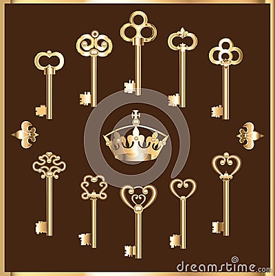 Set of vintage gold keys Vector Illustration