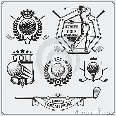 Set of vintage golf labels, badges, emblems and design elements. Vector Illustration