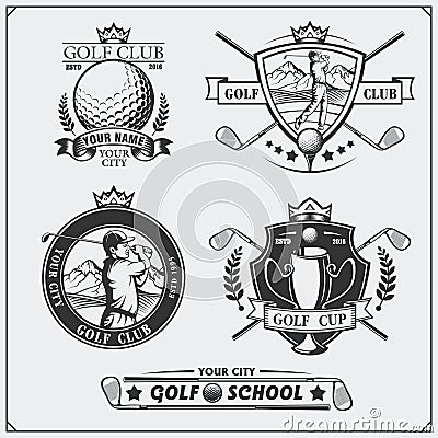 Set of vintage golf labels, badges, emblems and design elements. Vector Illustration