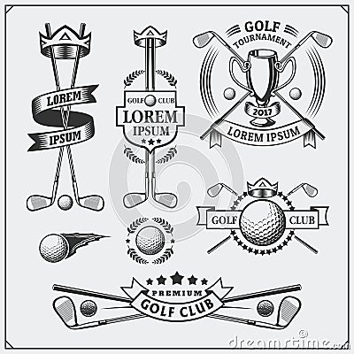 Set of vintage golf labels, badges, emblems and design elements. Vector Illustration