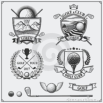 Set of vintage golf labels, badges, emblems and design elements. Vector Illustration