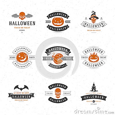 Set Vintage Happy Halloween Badges and Labels Vector Illustration