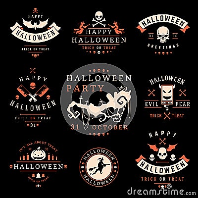 Set Vintage Happy Halloween Badges and Labels Vector Illustration