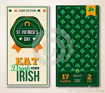 Set Of Vintage Happy St. Patrick's Day Greeting Vector Illustration