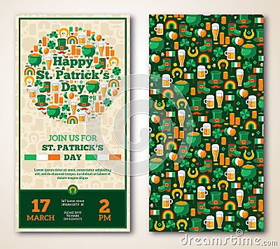 Set Of Vintage Happy St. Patrick's Day Greeting Vector Illustration