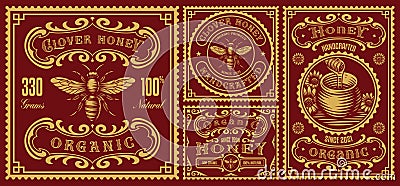 A set of vintage honey labels Vector Illustration