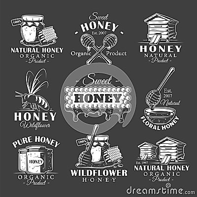 Set of vintage honey labels Vector Illustration