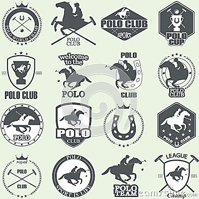 Set of vintage horse polo club labels Vector Illustration