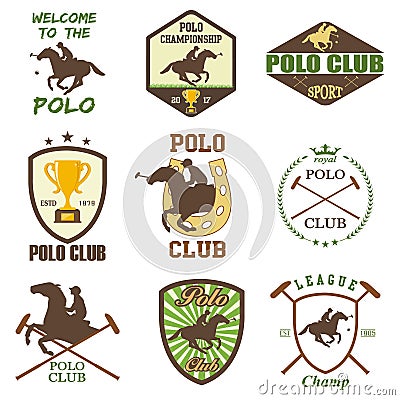 Set of vintage horse polo club labels Vector Illustration