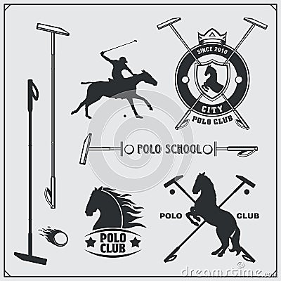 Set of vintage horse polo club labels, emblems, badges and design elements. Vector Illustration