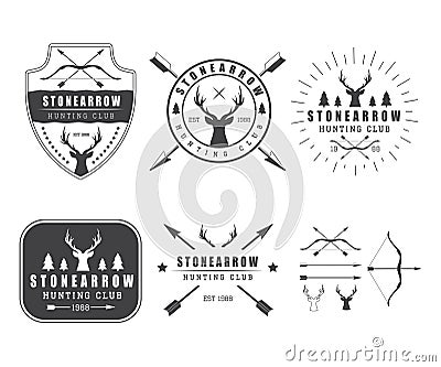 Set of vintage hunting labels, logo, badge and design elements Vector Illustration