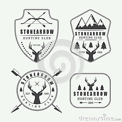 Set of vintage hunting labels, logos and badges Vector Illustration