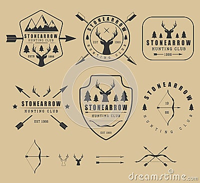 Set of vintage hunting logos, labels, badges and elements Vector Illustration