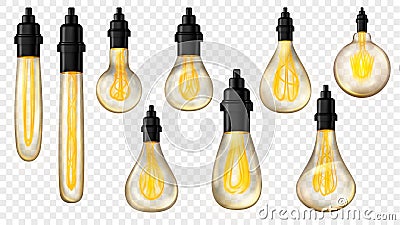 Set of vintage incandescent lamps Vector Illustration