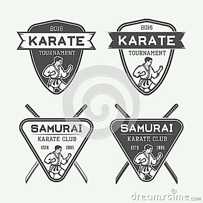 Set of vintage karate or martial arts logo, emblem, badge, label Vector Illustration