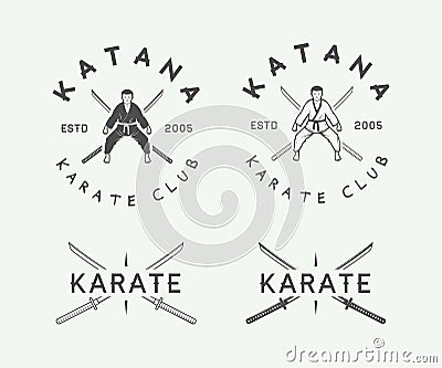 Set of vintage karate or martial arts logo, emblem, badge, label Vector Illustration