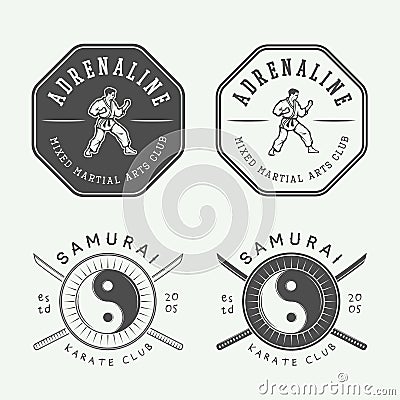 Set of vintage karate or martial arts logo, emblem, badge, label Vector Illustration