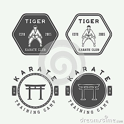 Set of vintage karate or martial arts logo, emblem, badge, label Vector Illustration