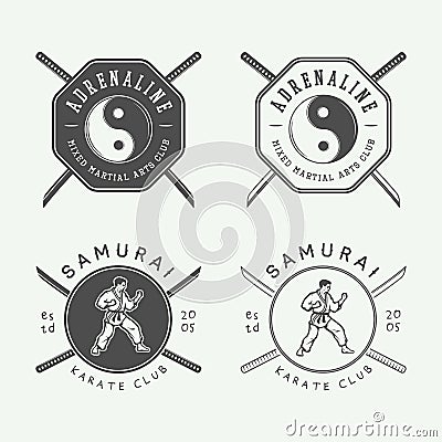 Set of vintage karate or martial arts logo, emblem, badge, label Vector Illustration