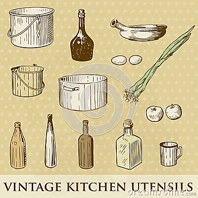 Set of vintage kitchen utensils Vector Illustration