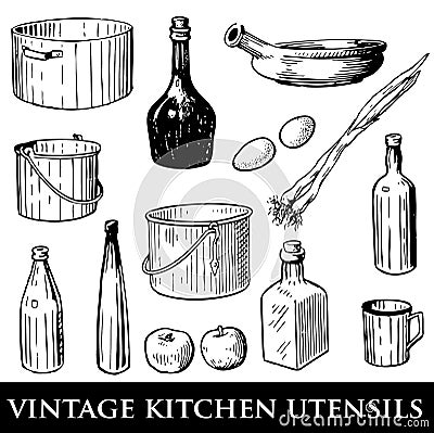 Set of vintage kitchen utensils Vector Illustration