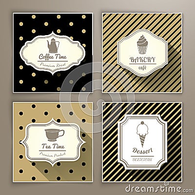 Set of vintage labels coffee bakery tea and dessert Vector Illustration