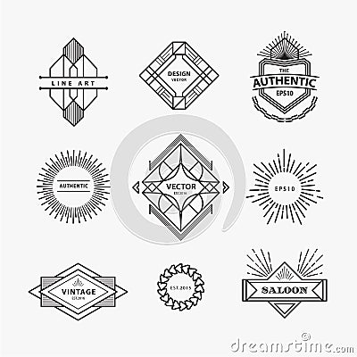 Set of vintage linear thin line geometric shape art deco retro d Vector Illustration