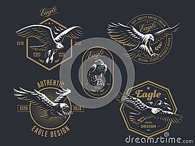 Set of the vintage logo with the eagle Vector Illustration