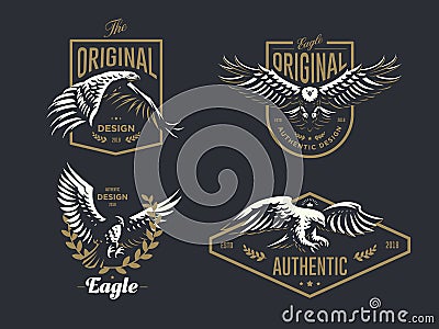 Set of the vintage logo with the eagle Vector Illustration