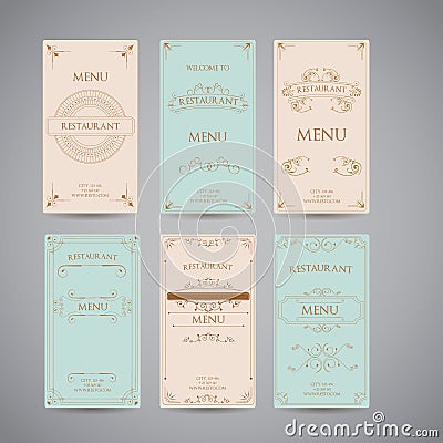 Set Of Vintage Luxury Greeting Restaurant Menu Design Template Vector Illustration