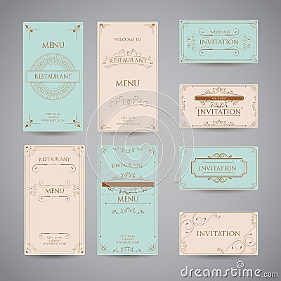 Set Of Vintage Luxury Greeting Restaurant Menu Design Template Vector Illustration