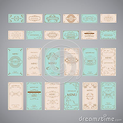 Set Of Vintage Luxury Greeting Restaurant Menu Design Template Vector Illustration