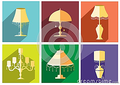 Set of vintage and luxury lamp table flat icon,Vector illustrations Vector Illustration