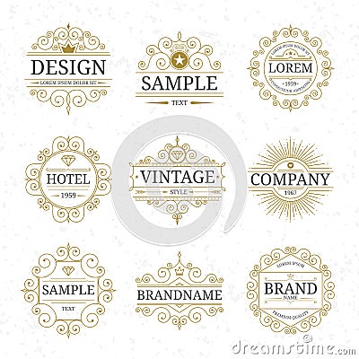 Set of vintage luxury logo templates Vector Illustration