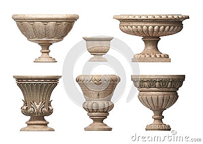 Set of vintage marble classic garden vases Cartoon Illustration