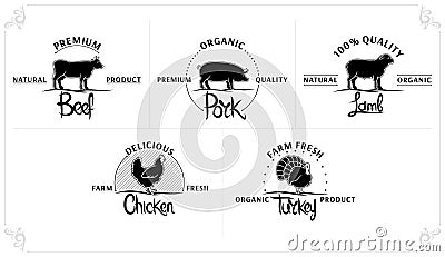 Set of Vintage Meat Labels Vector Illustration