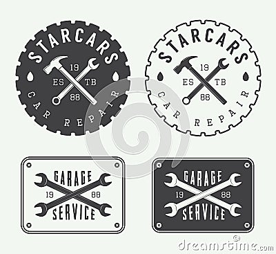 Set of vintage mechanic labels, emblems and logo. Vector Illustration
