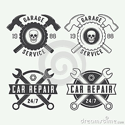 Set of vintage mechanic labels, emblems and logo. Vector illustration Vector Illustration