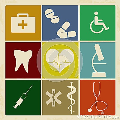 Set of vintage medical icons Vector Illustration