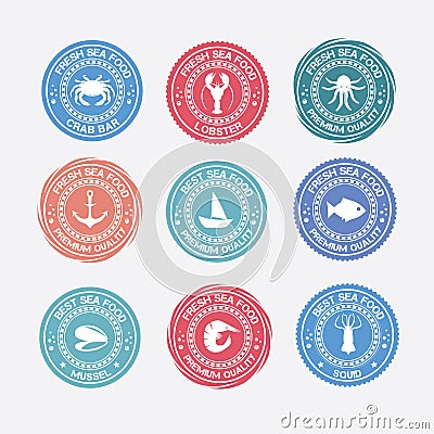 Set of vintage and modern seafood logo restaurant labels Vector Illustration