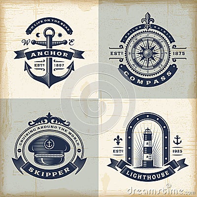 Set of vintage nautical labels Vector Illustration