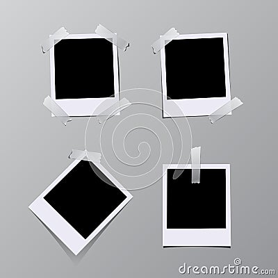 Set of vintage photo frames sticked on tape. Vector illustration. Vector Illustration