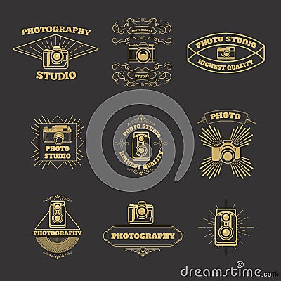 Set of vintage photo studio labels and emblems Vector Illustration