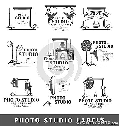 Set of vintage photo studio labels Vector Illustration