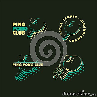 Set of vintage ping pong club and table tennis tournament logos, labels and badges. Vector Illustration